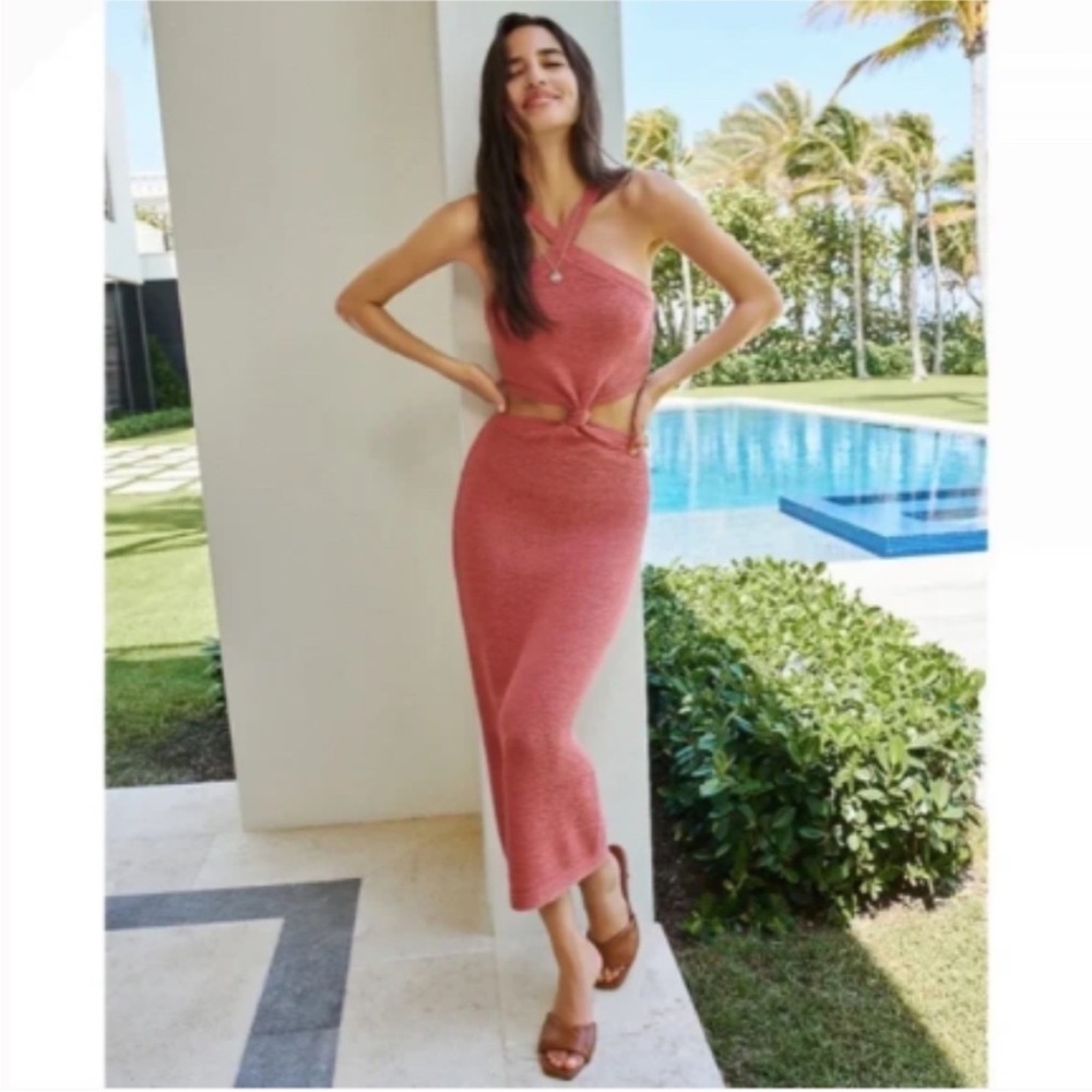 Express Pink Cut Out Sweater Midi Dress